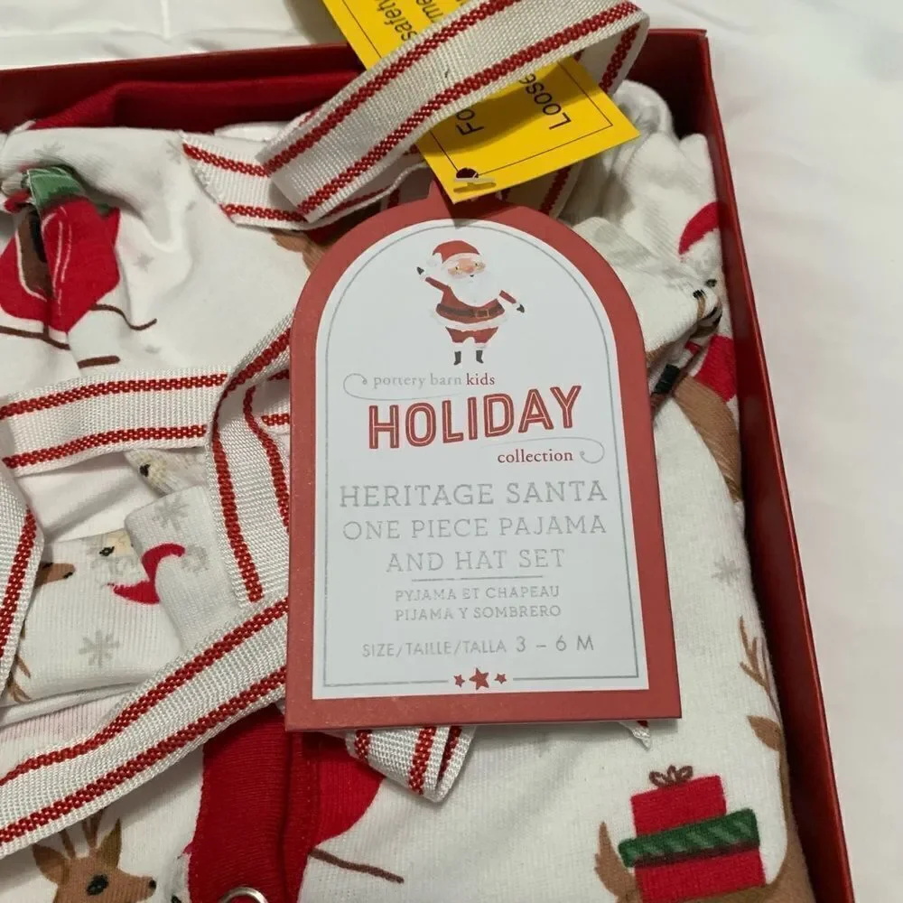 Pottery Barn Kids Heritage Santa Nursery Hat & Pajama Set